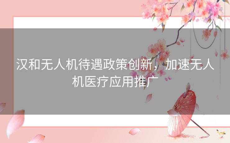 汉和无人机待遇政策创新，加速无人机医疗应用推广