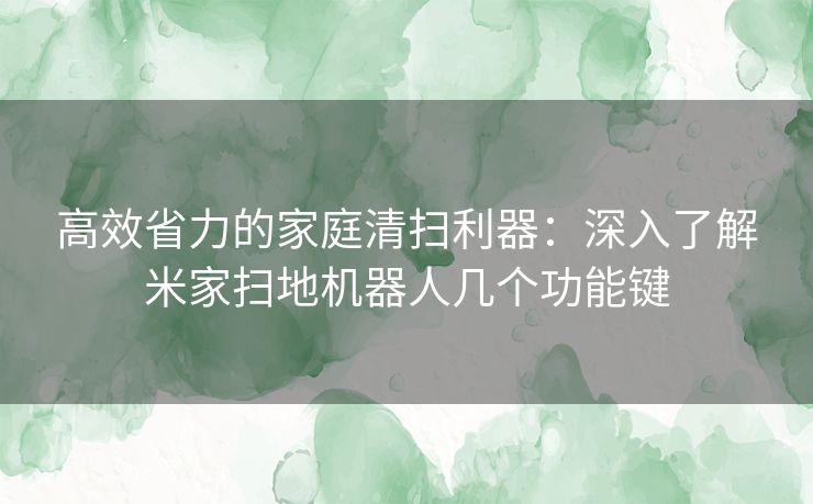 高效省力的家庭清扫利器：深入了解米家扫地机器人几个功能键