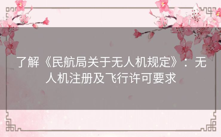 了解《民航局关于无人机规定》：无人机注册及飞行许可要求