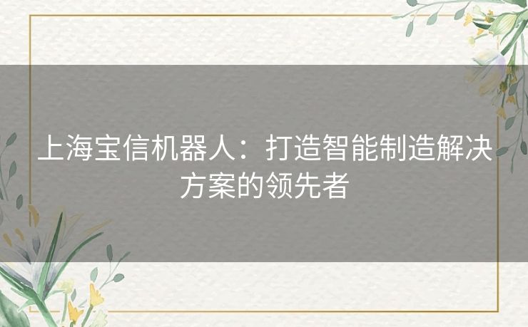 上海宝信机器人：打造智能制造解决方案的领先者