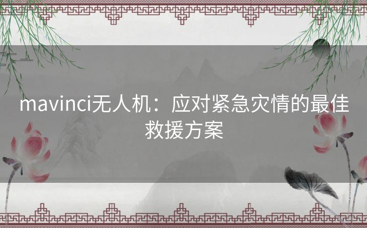 mavinci无人机：应对紧急灾情的最佳救援方案
