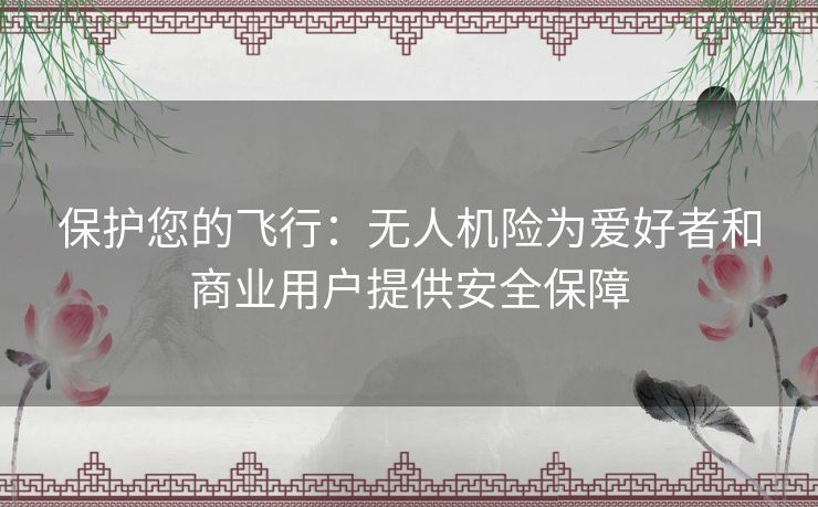 保护您的飞行：无人机险为爱好者和商业用户提供安全保障