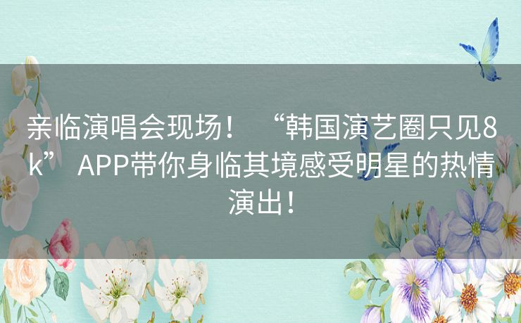 亲临演唱会现场！ “韩国演艺圈只见8k” APP带你身临其境感受明星的热情演出！