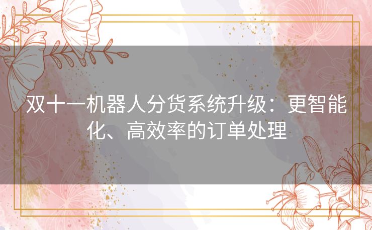 双十一机器人分货系统升级：更智能化、高效率的订单处理