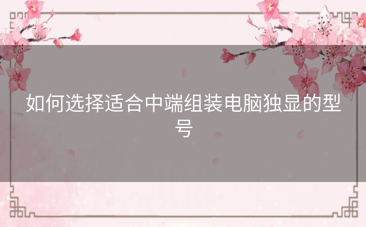 如何选择适合中端组装电脑独显的型号