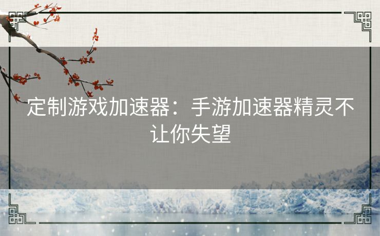 定制游戏加速器：手游加速器精灵不让你失望