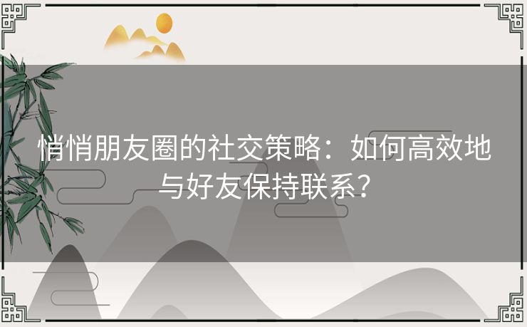 悄悄朋友圈的社交策略：如何高效地与好友保持联系？