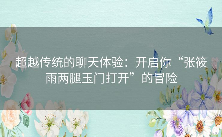 超越传统的聊天体验：开启你“张筱雨两腿玉门打开”的冒险