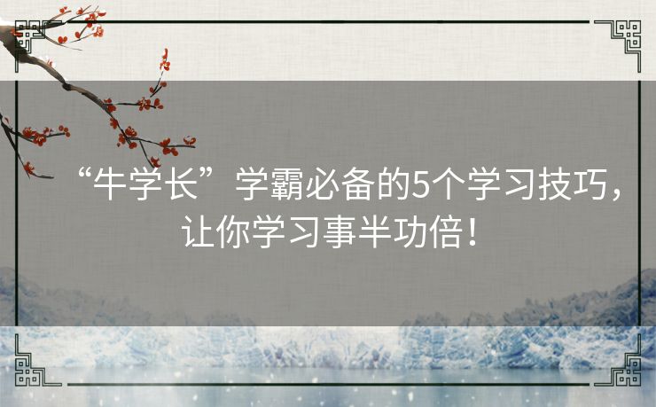 “牛学长”学霸必备的5个学习技巧，让你学习事半功倍！