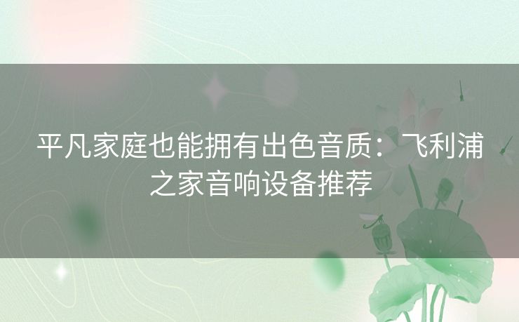 平凡家庭也能拥有出色音质：飞利浦之家音响设备推荐