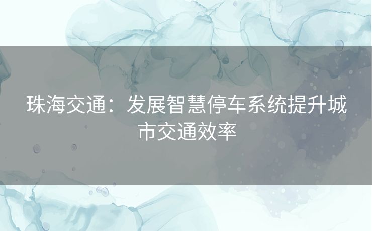 珠海交通：发展智慧停车系统提升城市交通效率
