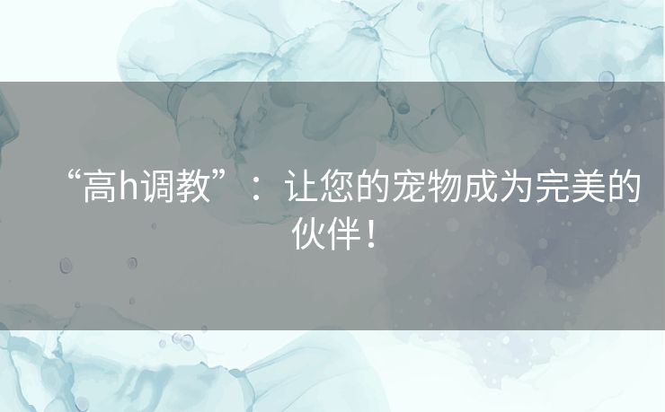 “高h调教”：让您的宠物成为完美的伙伴！