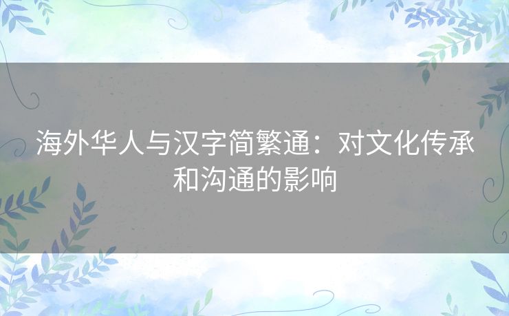 海外华人与汉字简繁通：对文化传承和沟通的影响