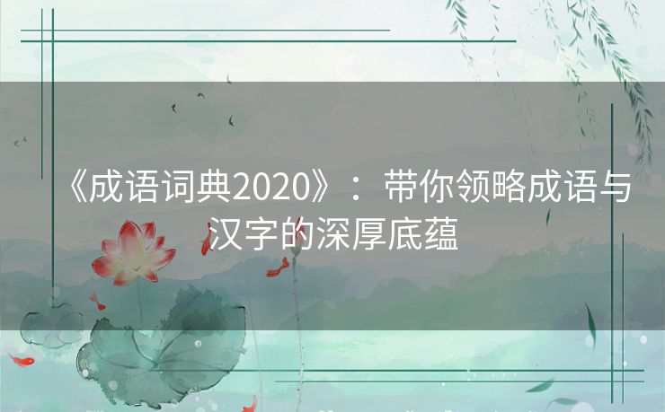 《成语词典2020》：带你领略成语与汉字的深厚底蕴