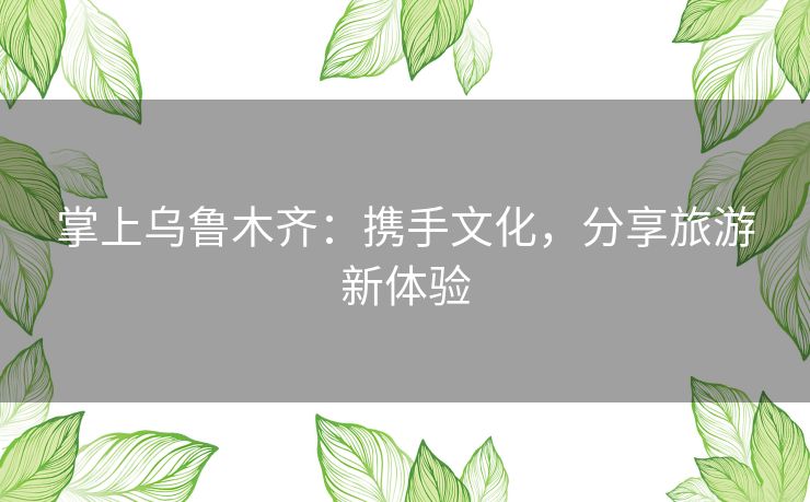 掌上乌鲁木齐：携手文化，分享旅游新体验