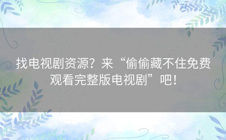 找电视剧资源？来“偷偷藏不住免费观看完整版电视剧”吧！