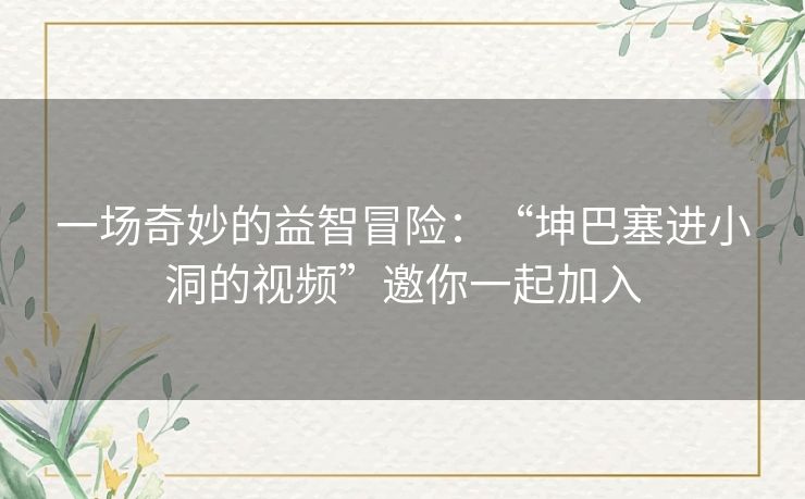 一场奇妙的益智冒险：“坤巴塞进小洞的视频”邀你一起加入