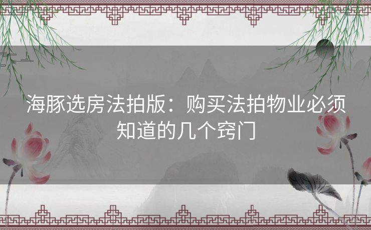 海豚选房法拍版：购买法拍物业必须知道的几个窍门