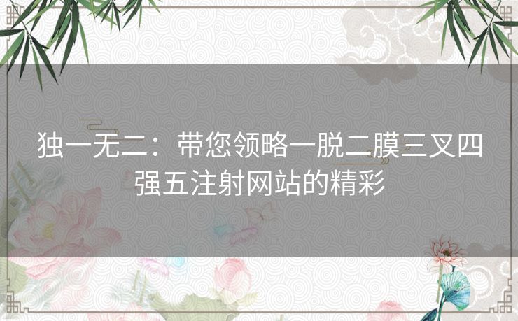 独一无二：带您领略一脱二膜三叉四强五注射网站的精彩