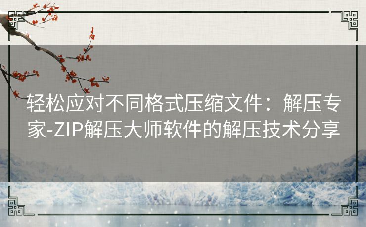 轻松应对不同格式压缩文件：解压专家-ZIP解压大师软件的解压技术分享
