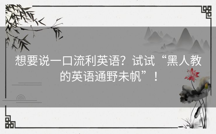 想要说一口流利英语？试试“黑人教的英语通野未帆”！