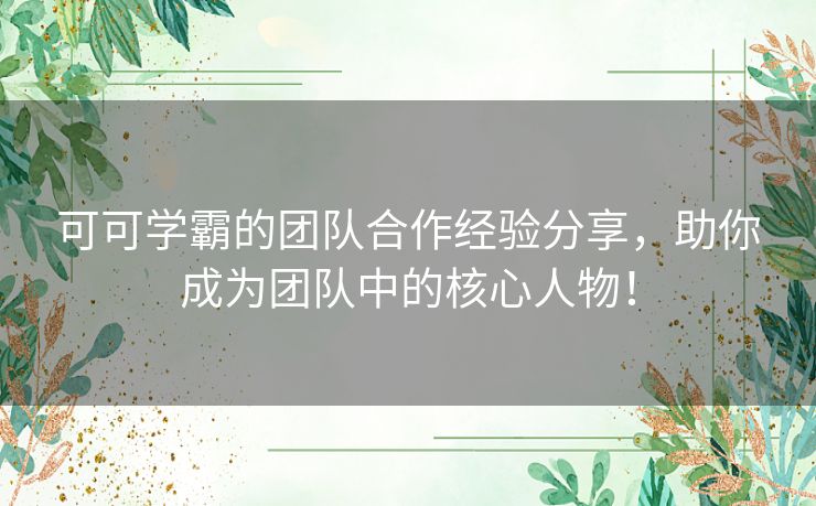 可可学霸的团队合作经验分享，助你成为团队中的核心人物！