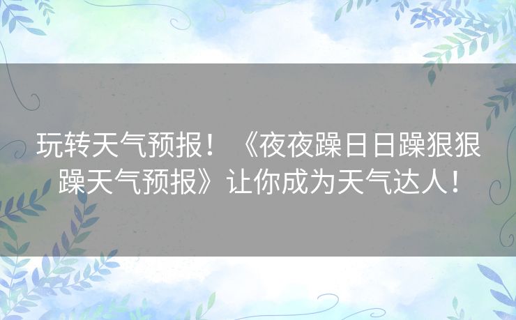 玩转天气预报！《夜夜躁日日躁狠狠躁天气预报》让你成为天气达人！