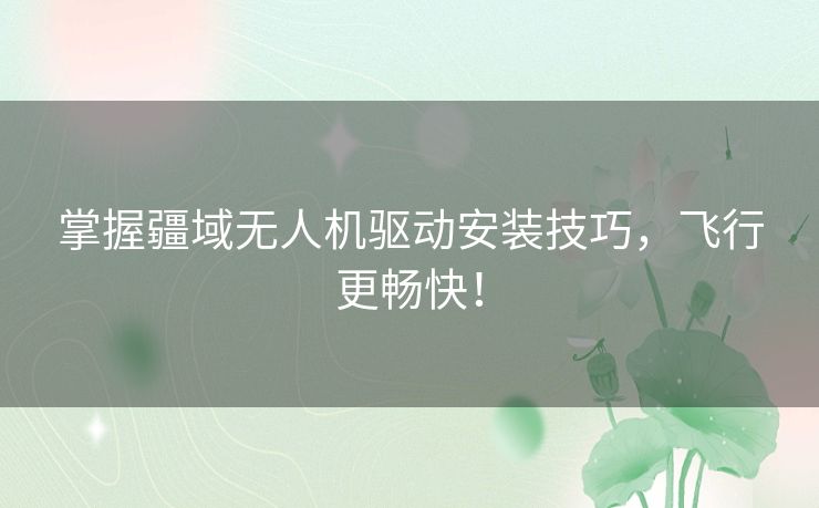 掌握疆域无人机驱动安装技巧，飞行更畅快！