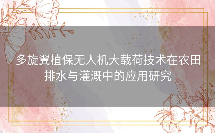 多旋翼植保无人机大载荷技术在农田排水与灌溉中的应用研究