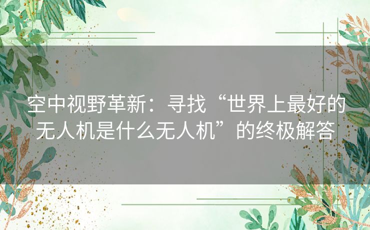 空中视野革新：寻找“世界上最好的无人机是什么无人机”的终极解答
