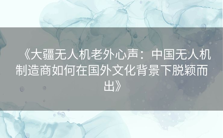 《大疆无人机老外心声：中国无人机制造商如何在国外文化背景下脱颖而出》