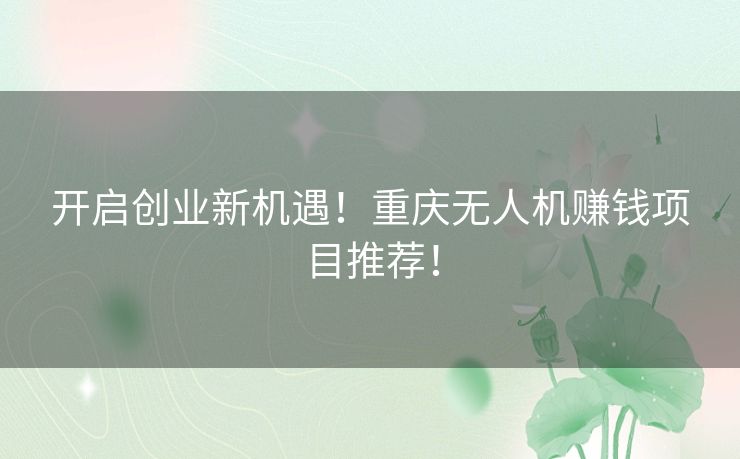 开启创业新机遇！重庆无人机赚钱项目推荐！