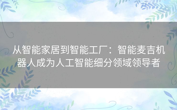 从智能家居到智能工厂：智能麦吉机器人成为人工智能细分领域领导者