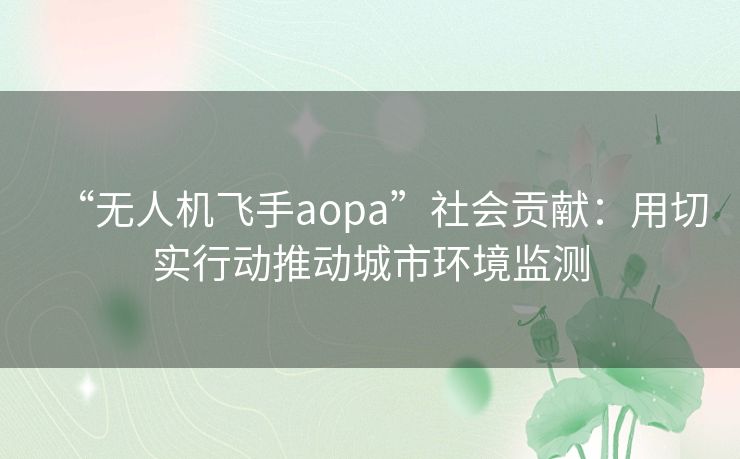 “无人机飞手aopa”社会贡献：用切实行动推动城市环境监测