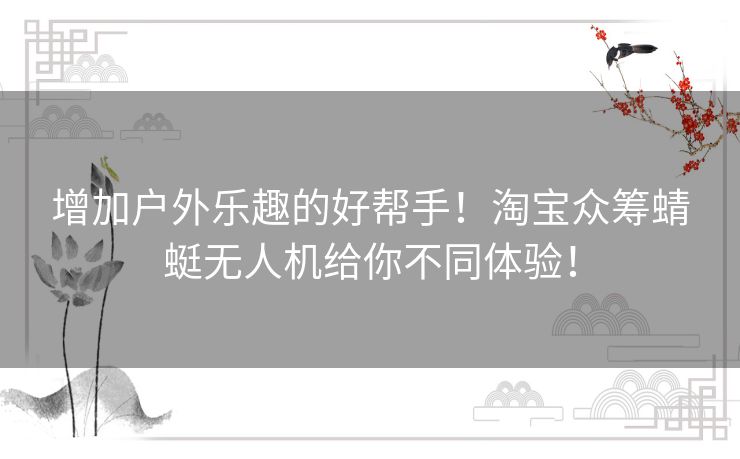 增加户外乐趣的好帮手！淘宝众筹蜻蜓无人机给你不同体验！