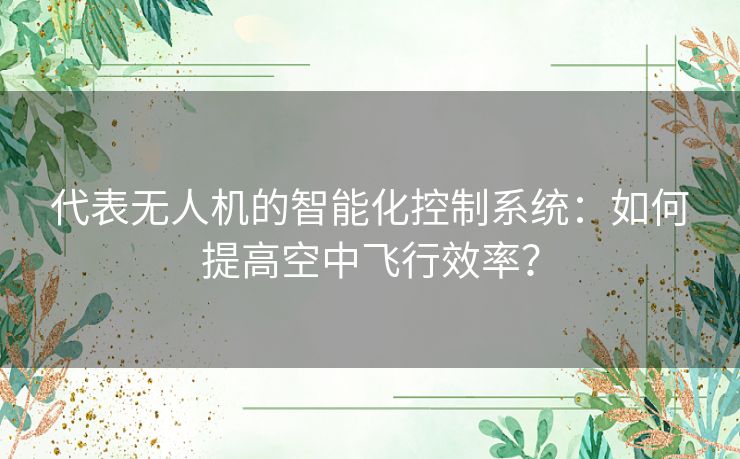 代表无人机的智能化控制系统：如何提高空中飞行效率？