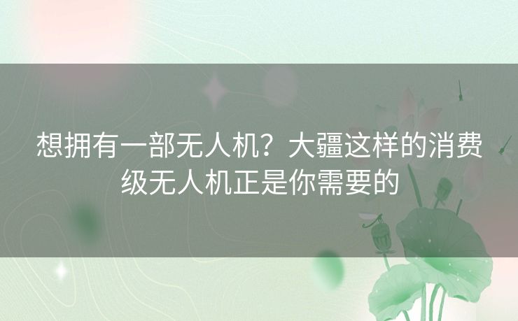 想拥有一部无人机？大疆这样的消费级无人机正是你需要的