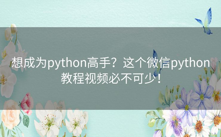 想成为python高手？这个微信python教程视频必不可少！