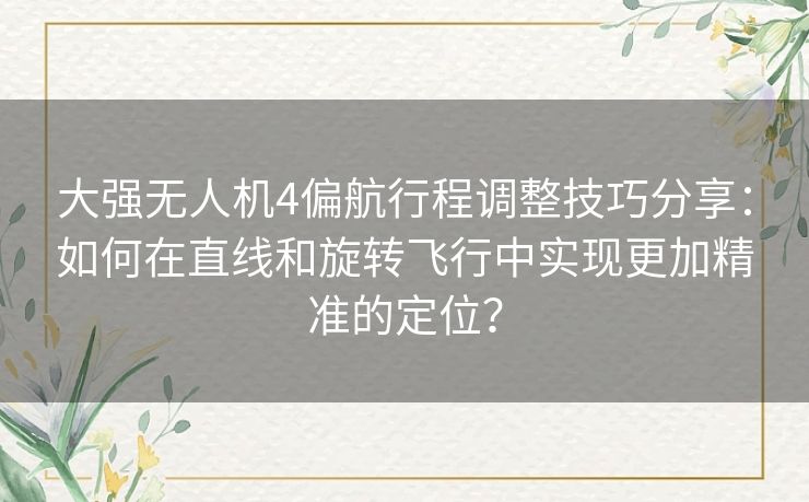 大强无人机4偏航行程调整技巧分享：如何在直线和旋转飞行中实现更加精准的定位？