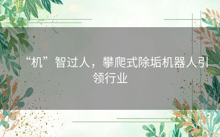 “机”智过人，攀爬式除垢机器人引领行业