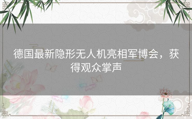 德国最新隐形无人机亮相军博会，获得观众掌声