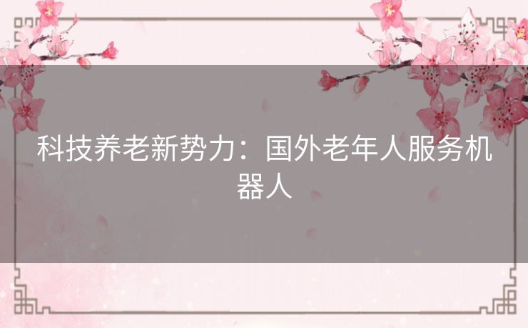 科技养老新势力：国外老年人服务机器人