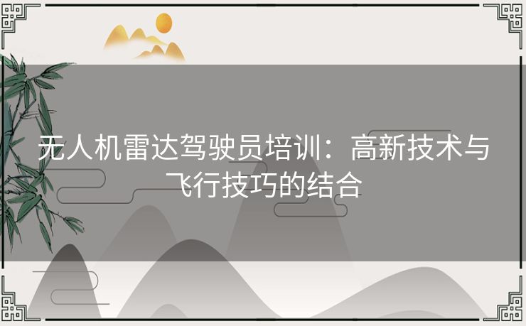 无人机雷达驾驶员培训：高新技术与飞行技巧的结合