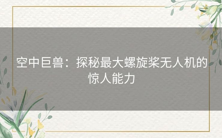 空中巨兽：探秘最大螺旋桨无人机的惊人能力