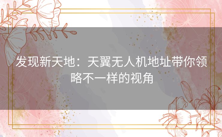 发现新天地：天翼无人机地址带你领略不一样的视角