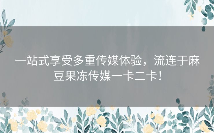 一站式享受多重传媒体验，流连于麻豆果冻传媒一卡二卡！
