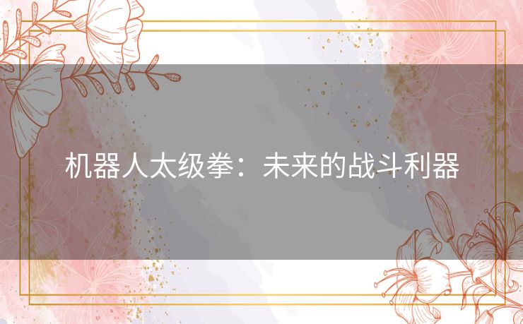 机器人太级拳：未来的战斗利器