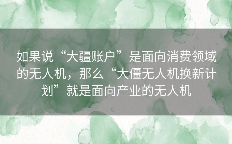 如果说“大疆账户”是面向消费领域的无人机，那么“大僵无人机换新计划”就是面向产业的无人机