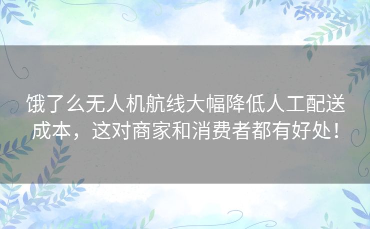 饿了么无人机航线大幅降低人工配送成本，这对商家和消费者都有好处！