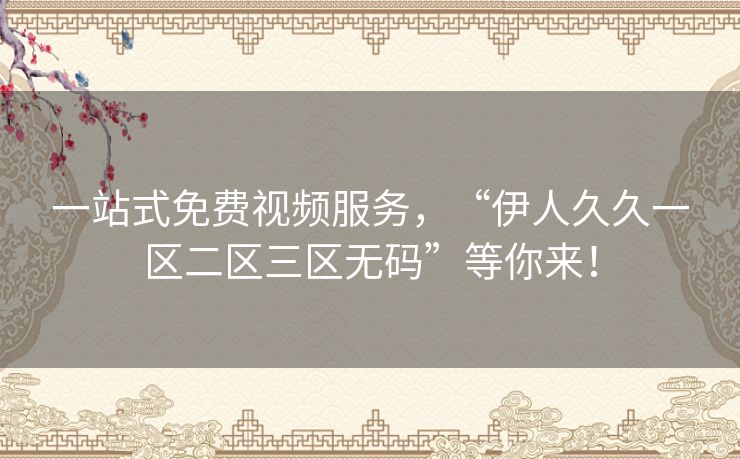 一站式免费视频服务，“伊人久久一区二区三区无码”等你来！